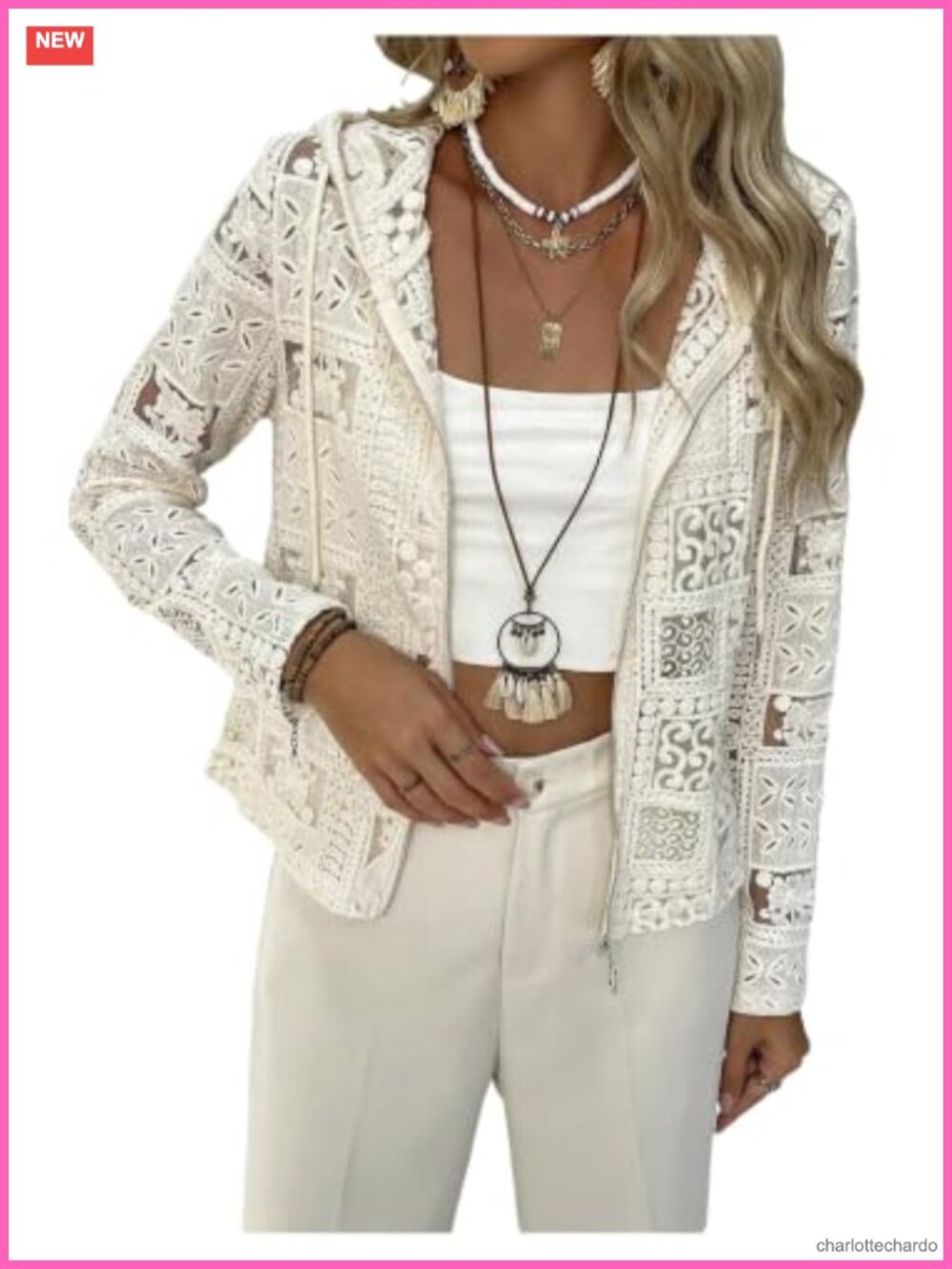 Lace Crochet Cardigan Jacket Lightweight Sheer Hoodie Zip Up